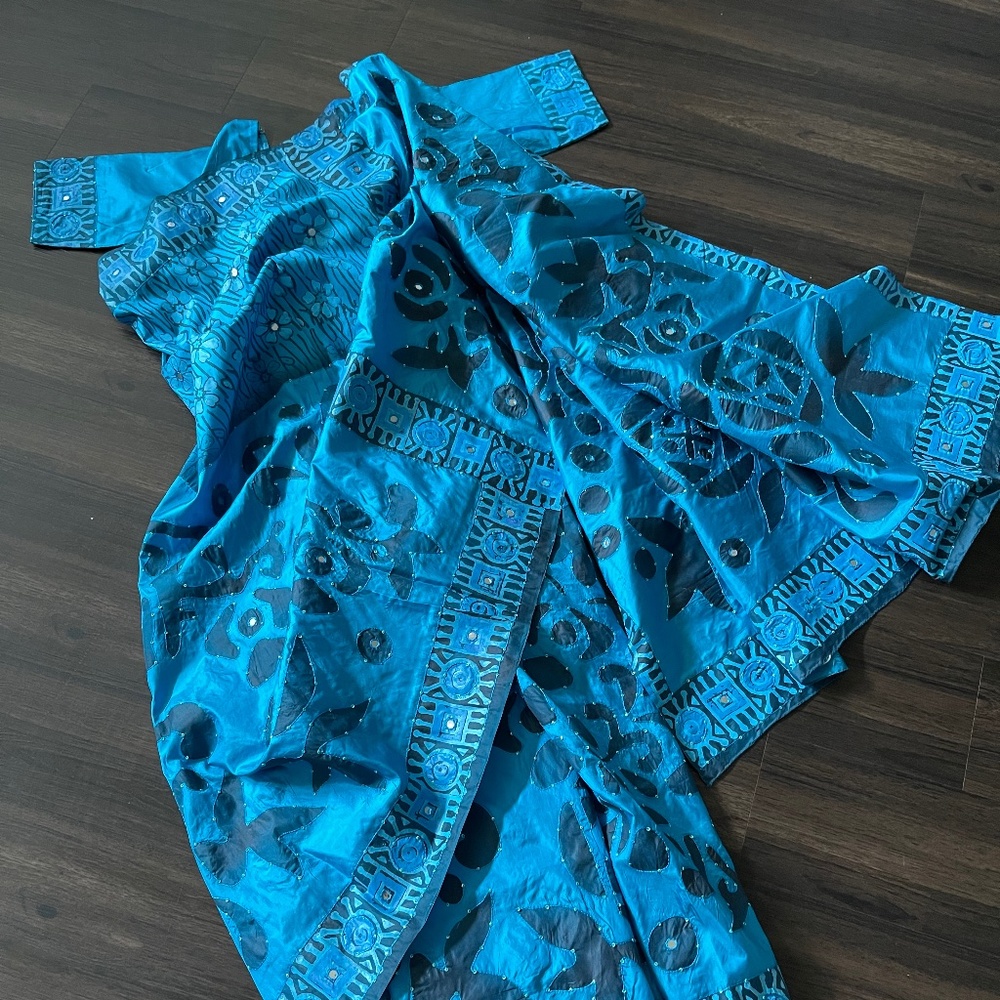 Blue silk saree with brush paint